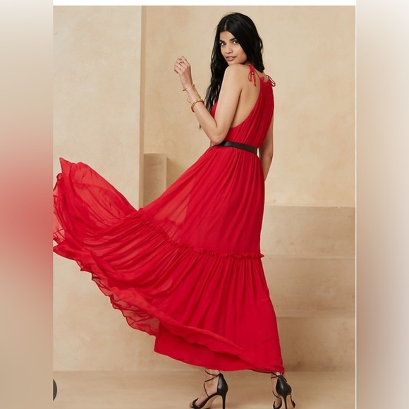 new banana republic Crinkle Maxi Dress with Silk Red Halter - Picture 3 of 9